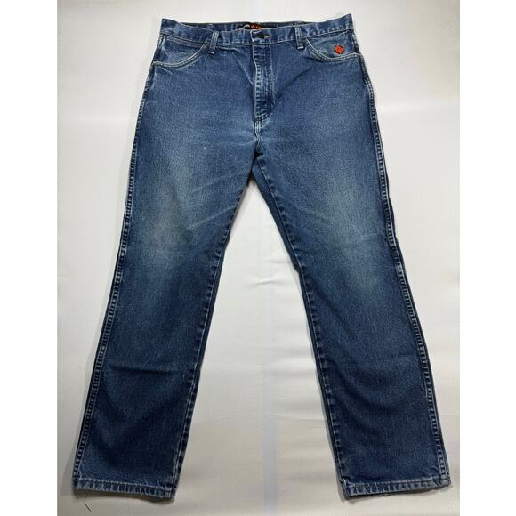 Wrangler FR Men's 13 Original Straight Leg Blue Denim Jeans - Size 36x32 - Picture 1 of 6